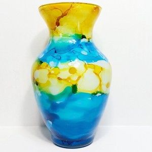 RARE Glass Art Glass Watercolor Vase Hand Made Decor Accents Flower 8 in Whatnot